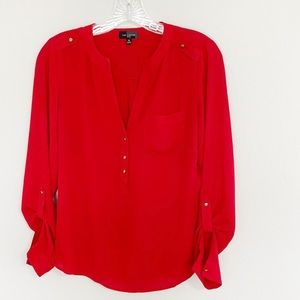 The Limited Red Blouse With Gold Accent Buttons